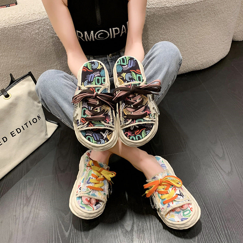 Smile Lace-Up Sneakers Mule Slippers