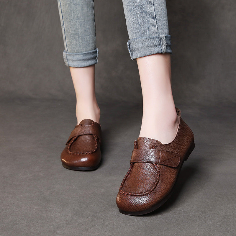 Handmade Velcro Loafers Leather Comfort Flat Mother Shoes
