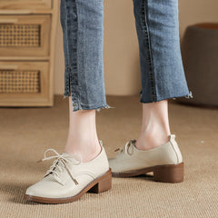 Casual Lace Up Oxford Shoes Middle Heels