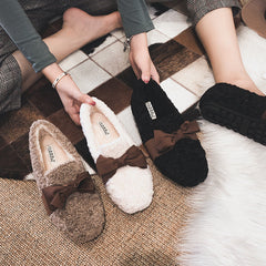 Bow Winter Warm & Soft Plush Fur Loafers Shoes