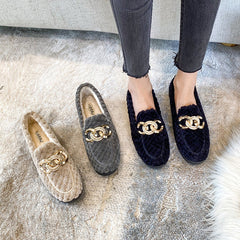 Metal Chain Winter Warm & Comfortable Plush Fur Loafers Shoes