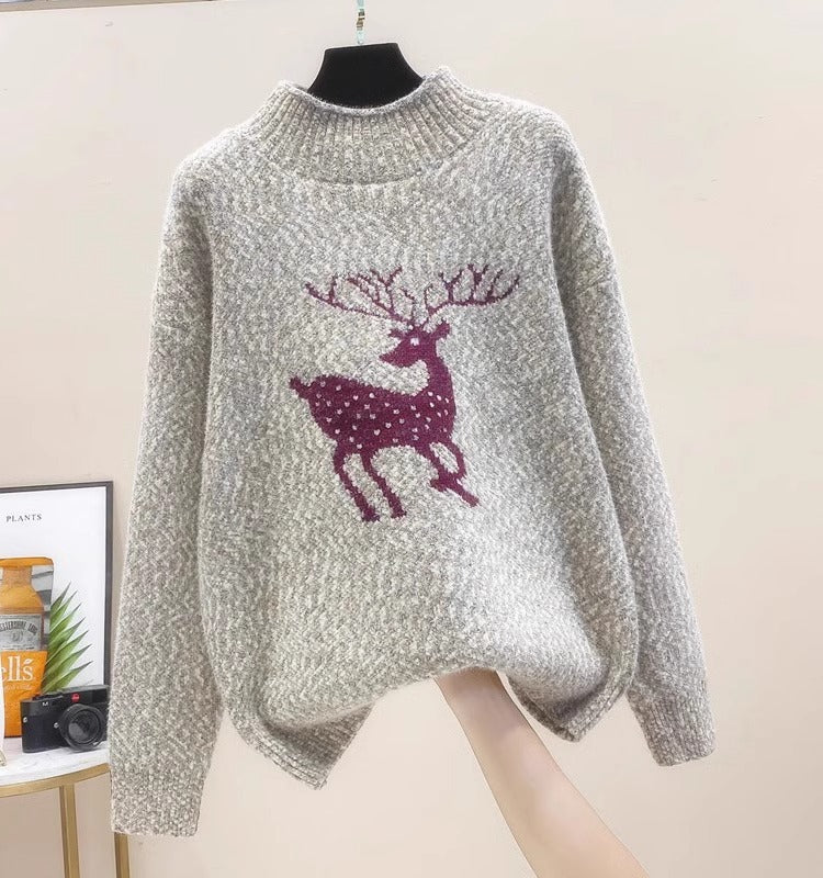 Christmas Cute Dear Half Turtleneck Sweater