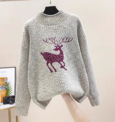 Christmas Cute Dear Half Turtleneck Sweater