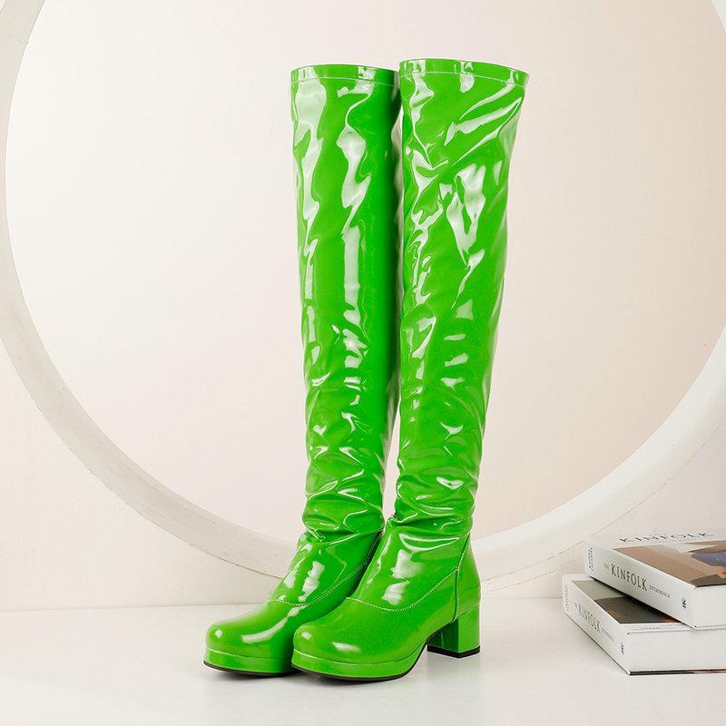 Women's Knee High Boots Patent Leather Zipper Thick Bottom High Heeled