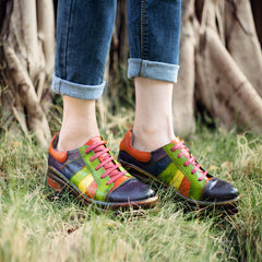 Rainbow Leather Lace-up Platform Brogues Oxford Shoes