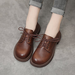 Flat Retro Genuine Leather Casual Loafers Lace-up Shoes