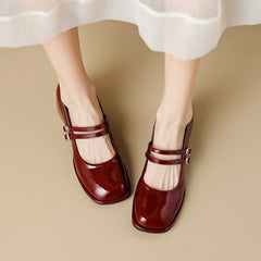 Block Heel Double Buckle Mary Janes Pumps Dress Shoes