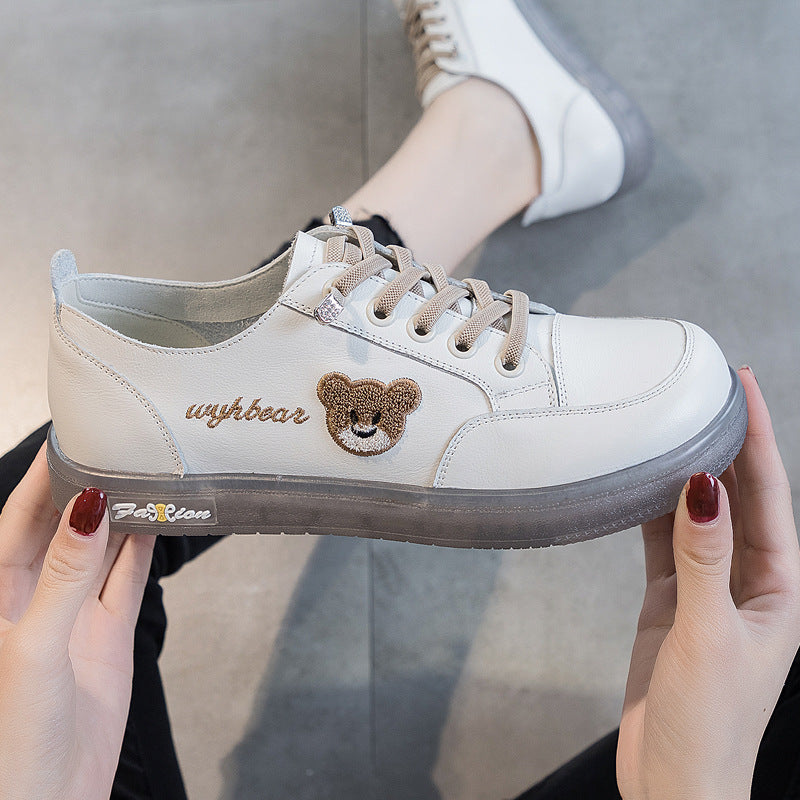 Cute Bear Lace-up Leather Sneakers