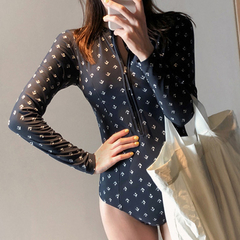 Zip Front One-piece Swimsuits for Surfing Diving With Long Sleeve