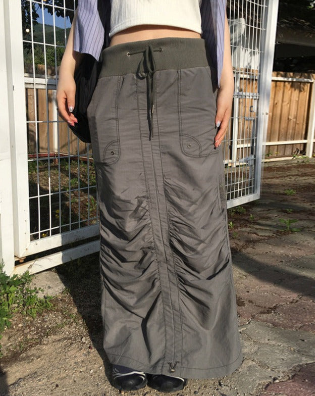 Jagged Ruffle Maxi Cargo Skirt