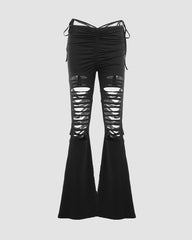 Cayetlin Ripped Low Waist Flare Trousers