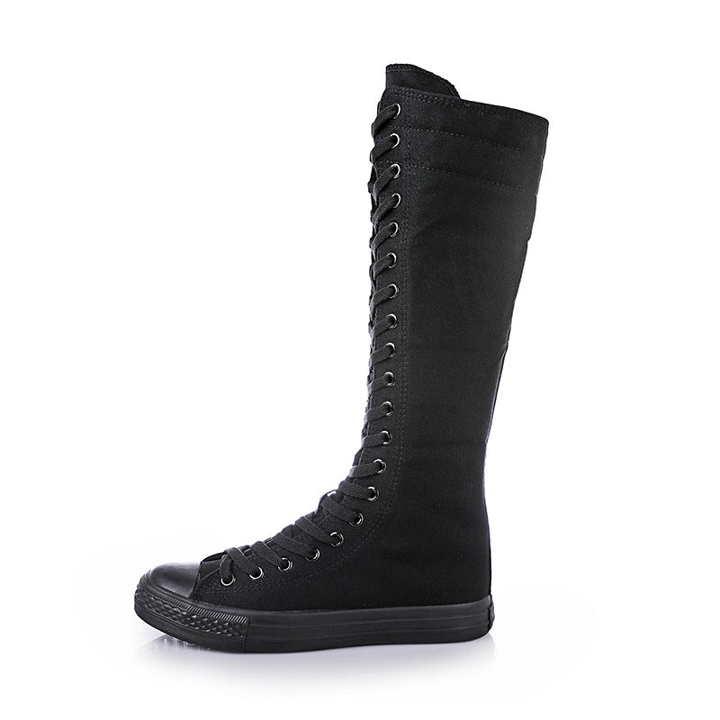 Fashion Lace Up Canvas Zip Boots Shoes