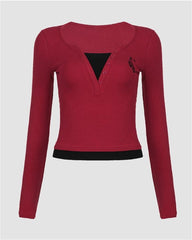Fake Two-Piece V-Neck Slim T-Shirt