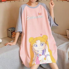 Cartoon Beauty Girl Print Kawaii Cute Loose Pajamas Night Dress