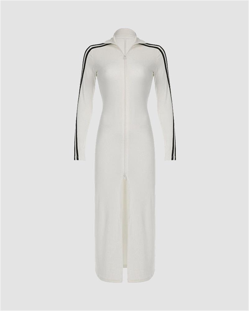 Zip Wide Slit Maxi Dress