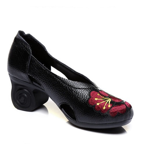 Handmade Embroidery High Heel Shoes Hollow out Leather Shoes