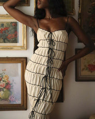 Creamy Shoelace Maxi Dress