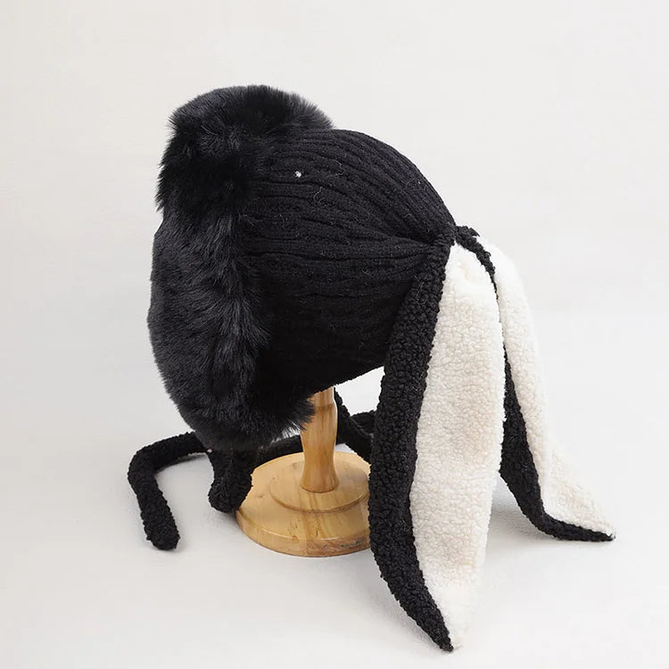 Winter Plush Knitted Beanie Hat Rabbit Ear Hats for Girls