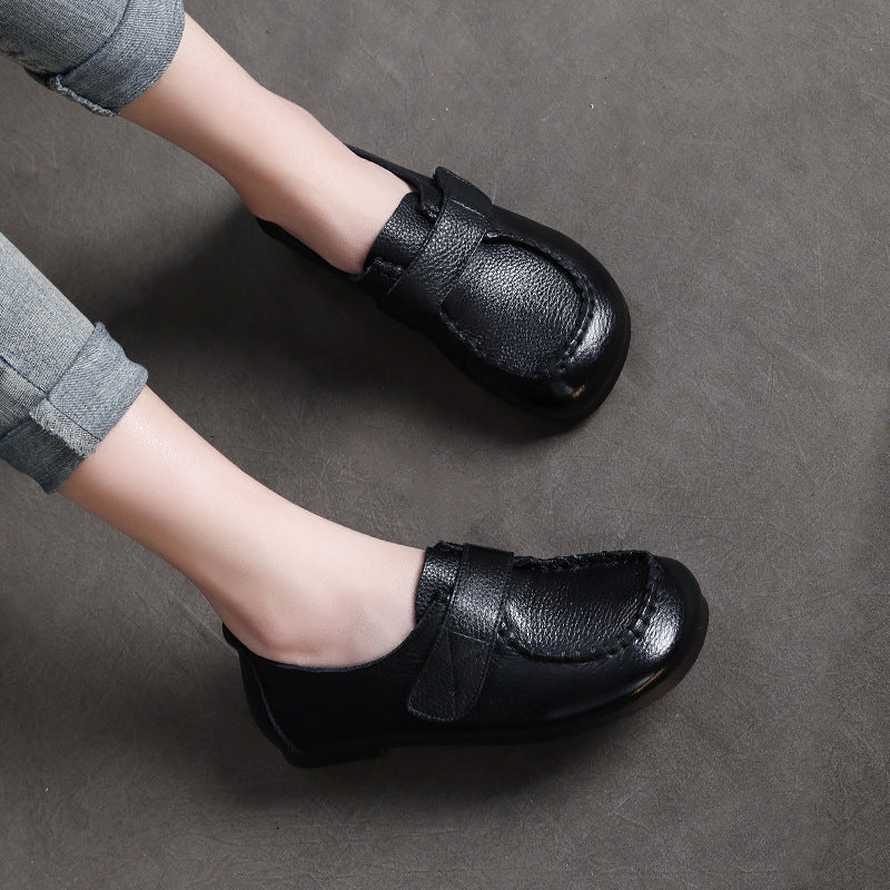 Handmade Velcro Loafers Leather Comfort Flat Mother Shoes