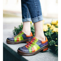 Rainbow Leather Lace-up Platform Brogues Oxford Shoes