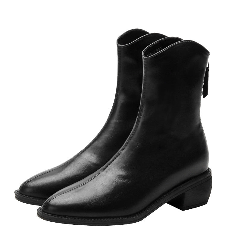 Ankle Boots Pointed Toe Solid Color Back Zipper Comfortable Boots