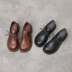 Flat Retro Genuine Leather Casual Loafers Lace-up Shoes