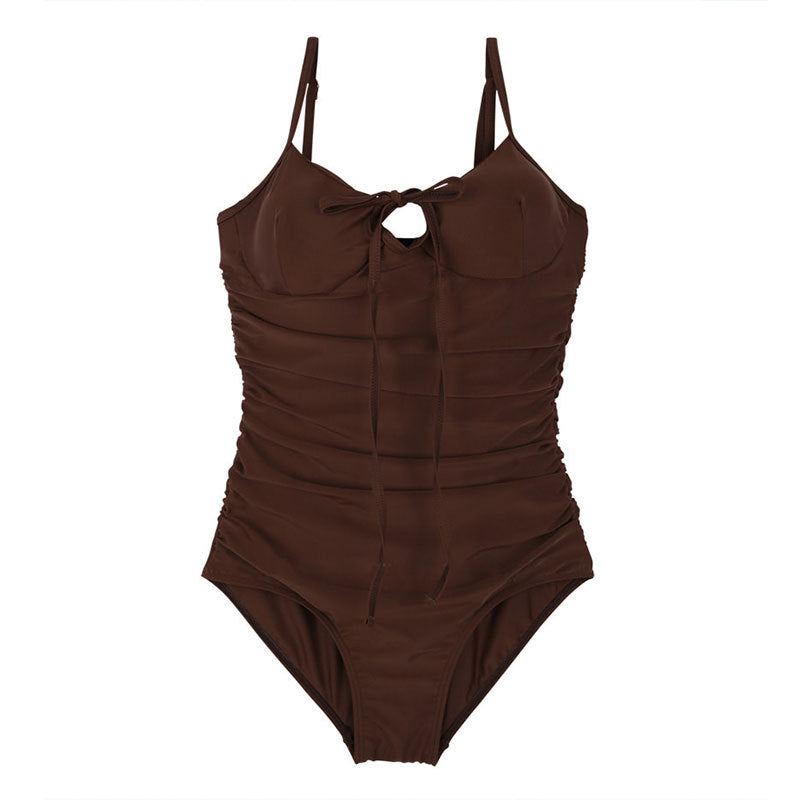 Korean Sexy One-Piece Solid Color Breast Gathered Swimwear