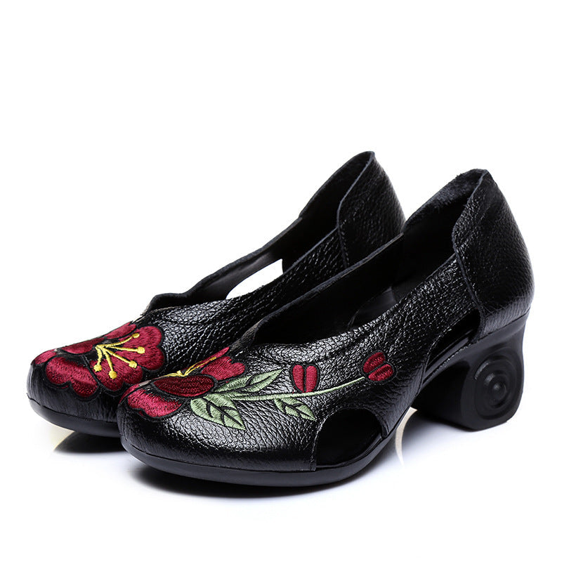 Handmade Embroidery High Heel Shoes Hollow out Leather Shoes