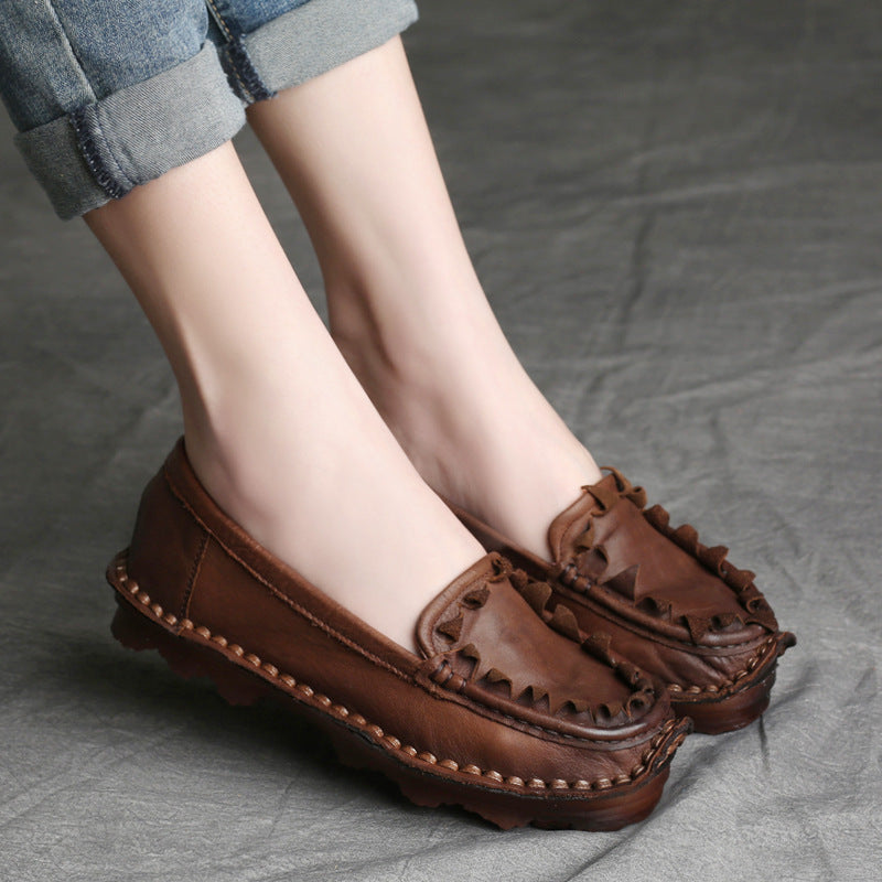 Handmade Retro Leather Loafers Flat Shoes