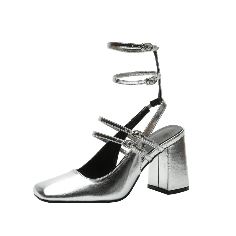 French Mary Jane Heeled Slingback Sandals