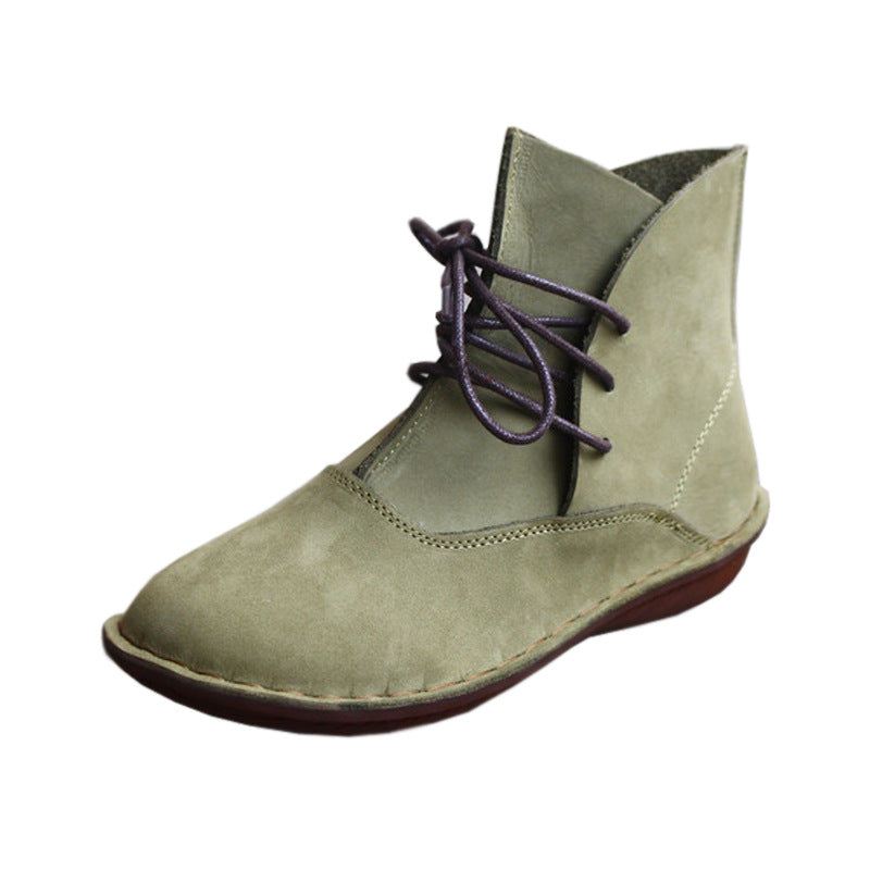 Handmade Green Shoes Ankle Boots Flat Retro Leather Shoes