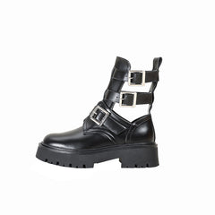 Platform Buckled Cut Out Ankle Boots