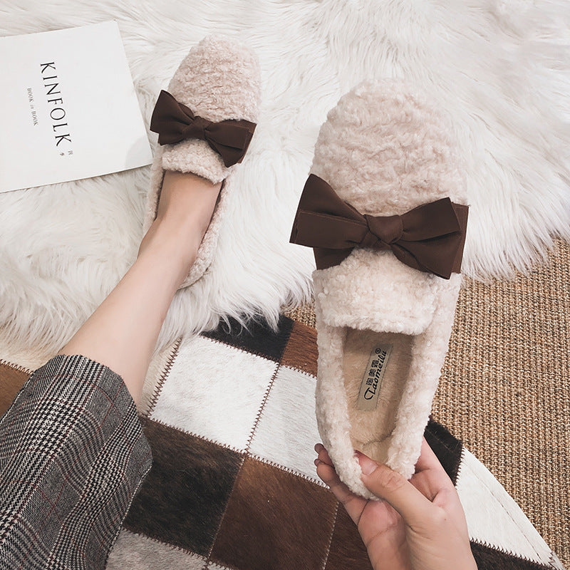 Bow Winter Warm & Soft Plush Fur Loafers Shoes
