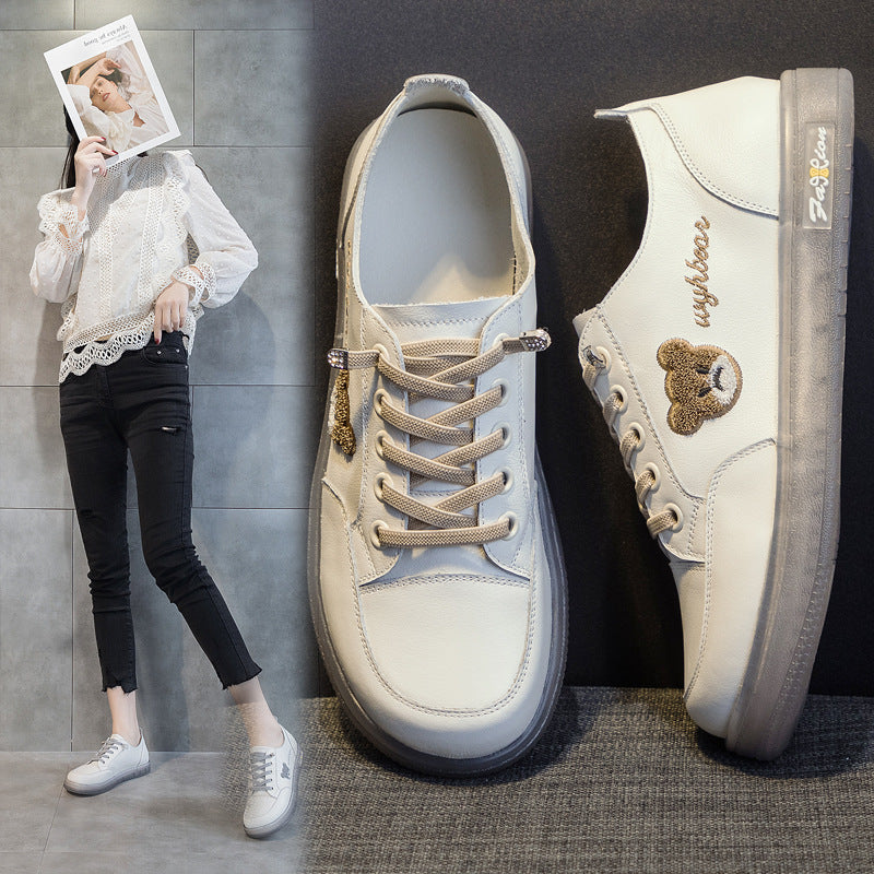 Cute Bear Lace-up Leather Sneakers