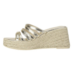 Metallic Gold Crossover Strap Espadrille Wedge Sandals Platform Slippers