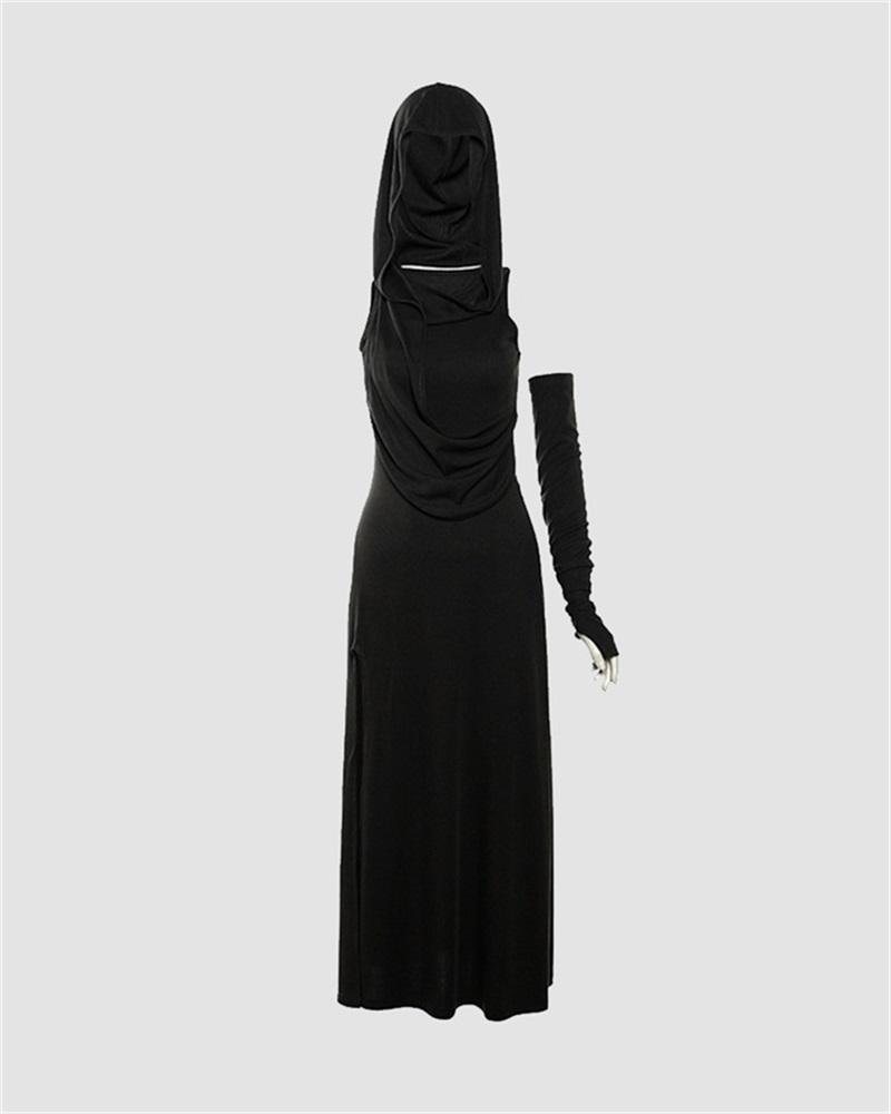 Pure Color Hooded Maxi Dress