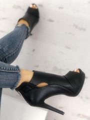 Black Peep Toe Cutout Stiletto Shoes Sandals Thin High Heel Ankle Boots