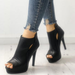 Black Peep Toe Cutout Stiletto Shoes Sandals Thin High Heel Ankle Boots