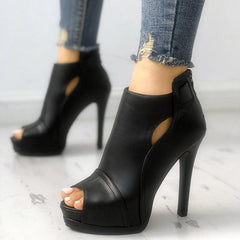 Black Peep Toe Cutout Stiletto Shoes Sandals Thin High Heel Ankle Boots