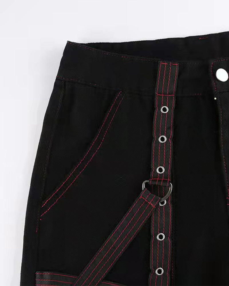 Vintage Chain Embellished Strap Cargo Pants