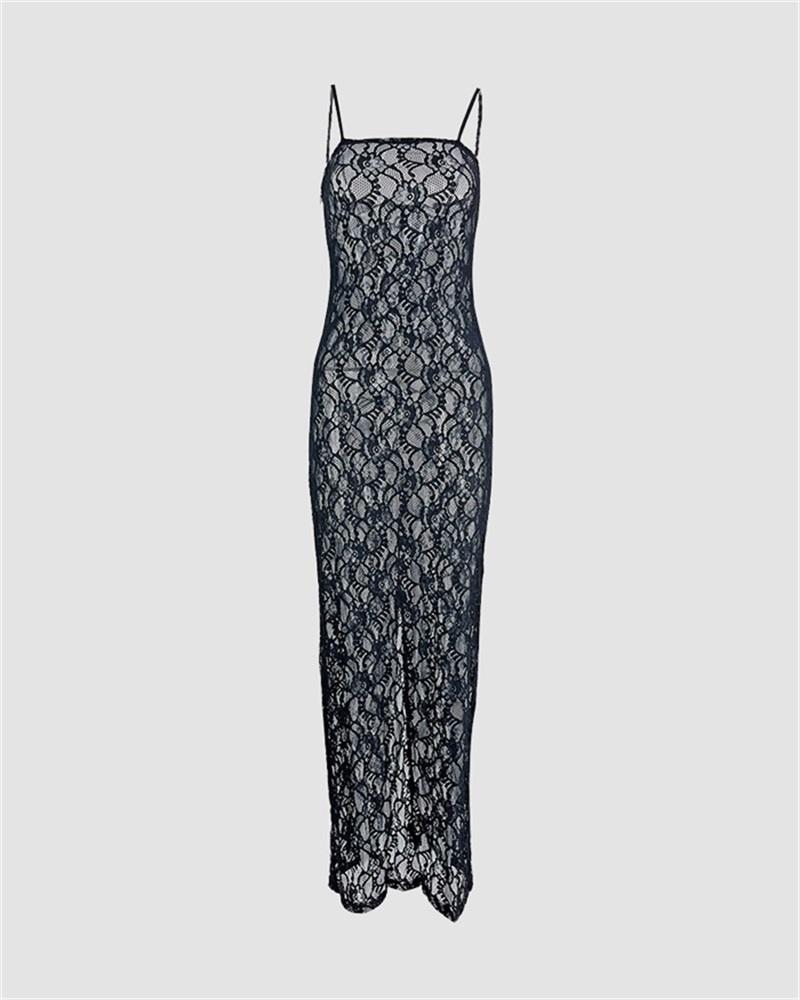 Mesh Floral Pattern Maxi Dress