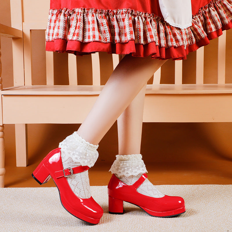 Sweet Lolita Shoes PU Leather Chunky Heel Lolita Pumps