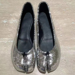Silver Satin Tabi Flat Horseshoe Granny Ballerina Shoes