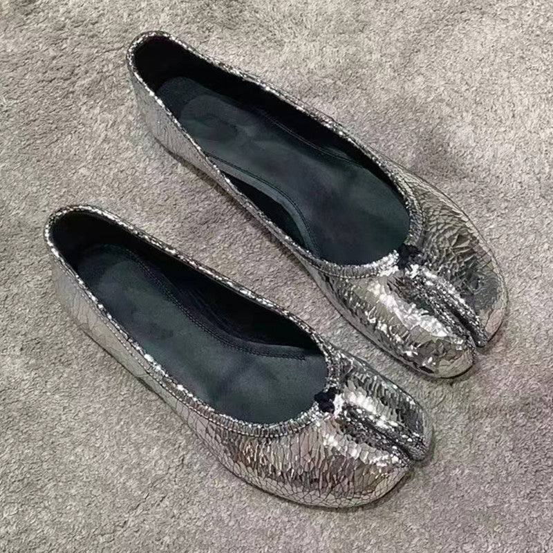 Silver Satin Tabi Flat Horseshoe Granny Ballerina Shoes