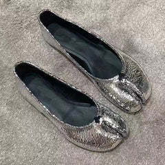 Silver Satin Tabi Flat Horseshoe Granny Ballerina Shoes