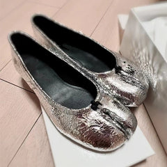 Silver Satin Tabi Flat Horseshoe Granny Ballerina Shoes