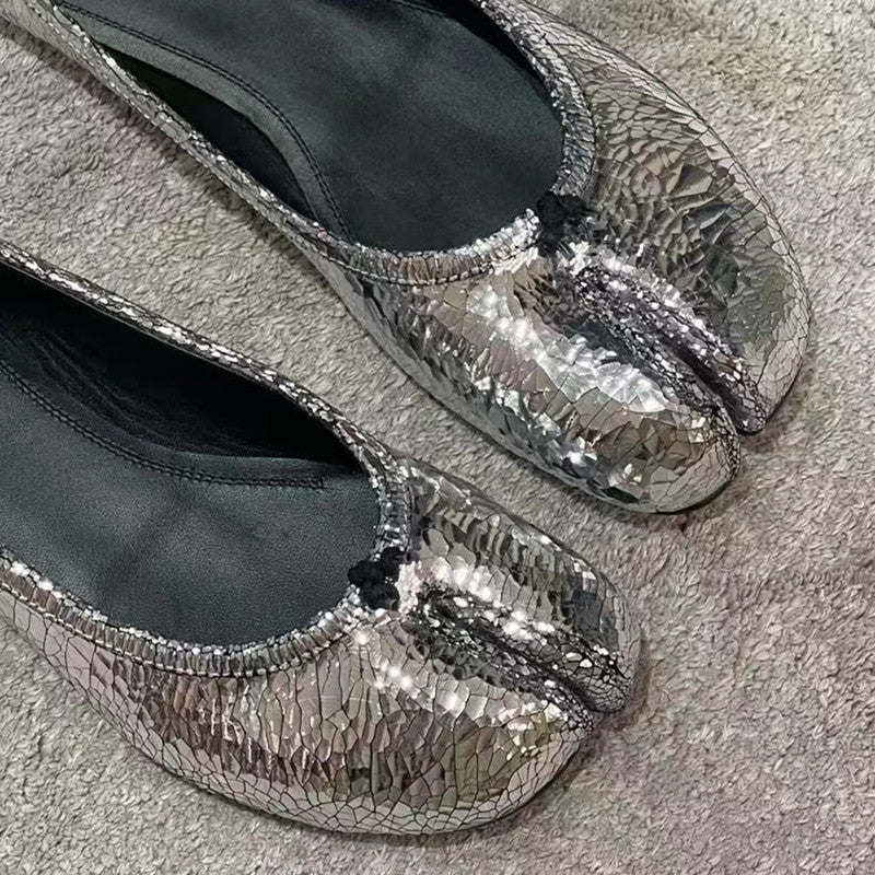 Silver Satin Tabi Flat Horseshoe Granny Ballerina Shoes