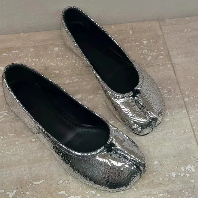 Silver Satin Tabi Flat Horseshoe Granny Ballerina Shoes