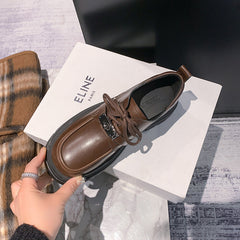 Oxford Leather Twist Lock Platform Lace-Up Shoes