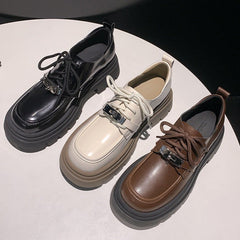 Oxford Leather Twist Lock Platform Lace-Up Shoes